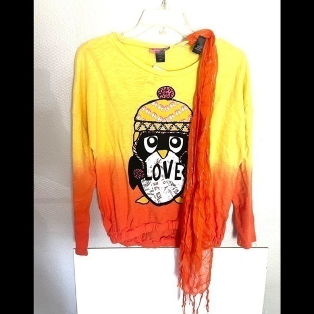 SELF ESTEEM penguin orange long sleeve tee w/scarf